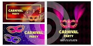 Carnival mask banner concept set, realistic style