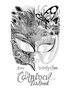Carnival 2 Mask Bird and Butterfly with flower drawn design photo