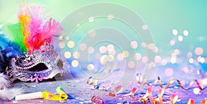 Carnival Mask With Blurred Streamer, Party Confetti