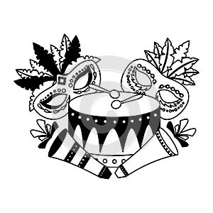 Carnival mask drum feathers