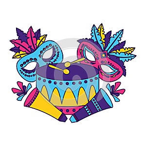 Carnival mask drum feathers