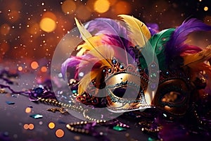 Carnival mask on glare background, suitable for design with copy space, Mardi Gras celebration.