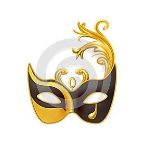 Carnival mask. Gold and black glasses for festive holidays. Masquerade party. Opera and theatre performance realistic