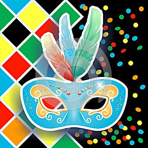 Carnival mask on harlequin background