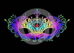 Carnival mask icon multicolour silhouette isolated on black background. laser cut mask with Venetian embroidery colorful floral