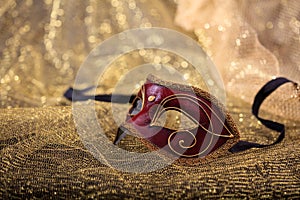 Carnival mask isolated on golden blur background