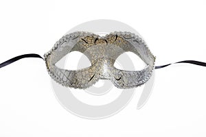 Carnival mask silver color ornate isolated on a white background