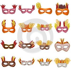 Carnival mask venetian mockup set, realistic style