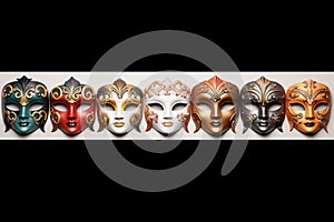 Carnival masks collage isolated on white background