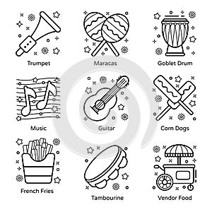 Carnival and Musical Instrument line Icons Pack