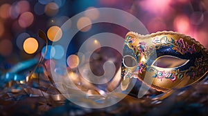 Carnival Party - Venetian Mask With Abstract Defocused Bokeh Lights And Shiny, generative ai