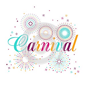 Carnival poster, banner with colorful party elements - fireworks