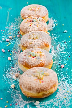 Carnival powdered sugar raised donuts - German Berliner donuts