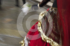 Carnival red mask walking in Venice