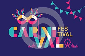 Carnival Typography, Popular Event in Brazil. Festival, Colorful Party Elements ,Carnaval, Travel destination. Brazilian ,