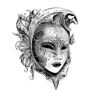 Carnival venetian mask hand drawn engraving style sketch