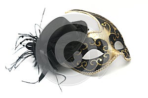 Carnival venetian mask and woman hat on white background