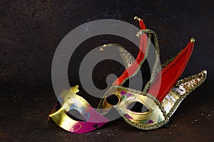 Carnival venetian masks on dark background