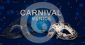 Carnival Venice party poster with Venetian masks.