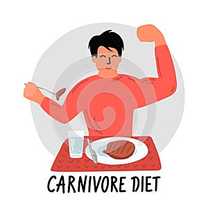 Carnivore diet. Man eating meat.