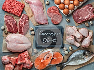 Carnivore diet, zero carb concept, top view photo