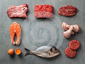 Carnivore or keto diet, zero or low carb concept, top view