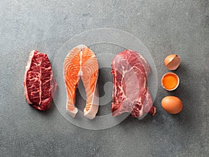 Carnivore or keto diet, zero or low carb concept, top view