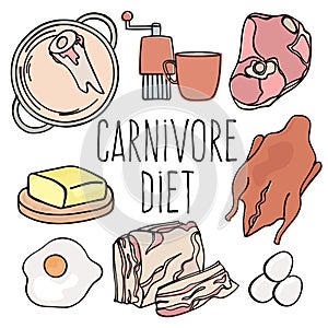 CARNIVORE MENU Organic Healthy Diet Vector Illustration Set