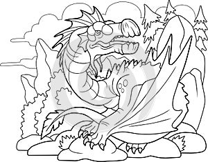 Carnivorous dragon, coloring book, funny illustration photo