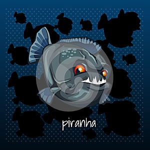 Carnivorous piranha grins on a dark background