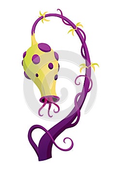 Carnivorous plant. Cartoon flytrap or flower predator. Angry flower monster plant icon. Vector illustration