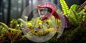 A carnivorous plant in the midst of capturing its prey , concept of Predatory nature