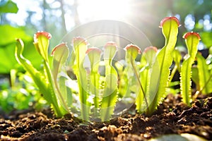 carnivorous plants trapping sunlight, biomimicry energy concept photo