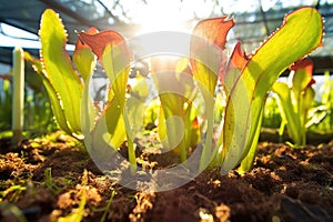 carnivorous plants trapping sunlight, biomimicry energy concept photo