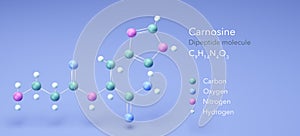 carnosine, molecular structures, Dipeptide molecule, 3d model, Structural Chemical Formula and Atoms with Color Coding photo