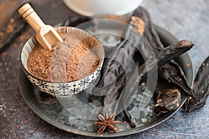 Carob powder and pods