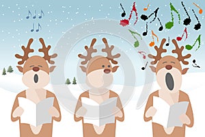 Carol singing reindeer in the snow