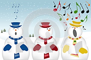 Carol singing snowmen in the snow