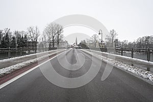 Caroline Bridge over the River Lech in Landsber in Winter