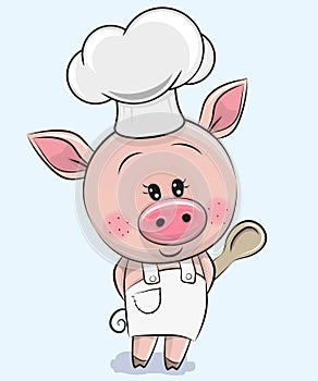 Caroon Pig in a cook hat with spoon