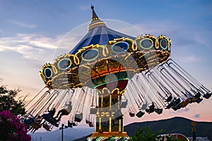 Carousel amusement park, Merry go round ride attraction for children. Nha trang Vietnam