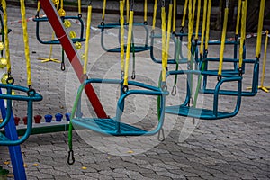 Carousel children`s seats run fast at amusement park