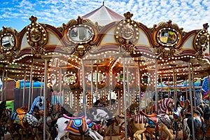 Carousel details in amusement park