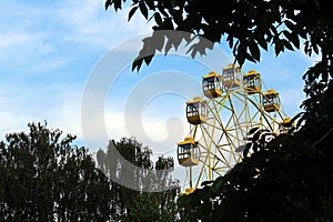 Carousel ferris wheel in the park on a summer day