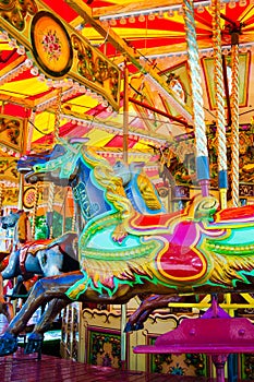 Carousel with horses on a carnival Merry Go Round