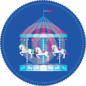 Carousel with horses colorful icon