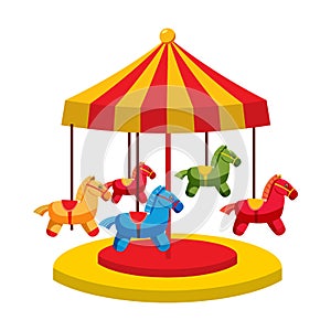 Carousel with horses icon, cartoon style