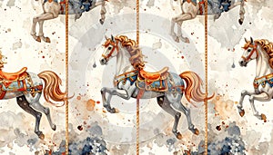 Carousel Horses Watercolor Pattern Whimsical Design