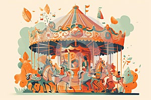 Carousel for kids, marry go round, graphic. Enjoyment. AI generative