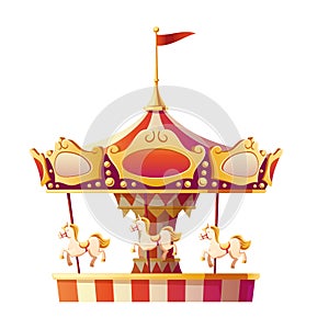 Carousel merry go round with horses isolated.